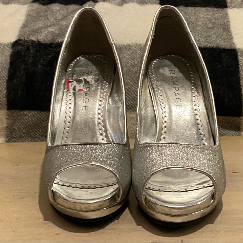 Rampage Silver Peep Toe Heels size 8